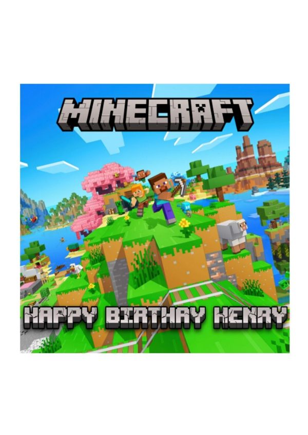 Minecraft Personalised Edible Cake Topper Rectangle/Square Multiple Sizes