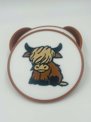 Premium Cork Base highland Cow Coaster Set with Holder - Bar or Mancave