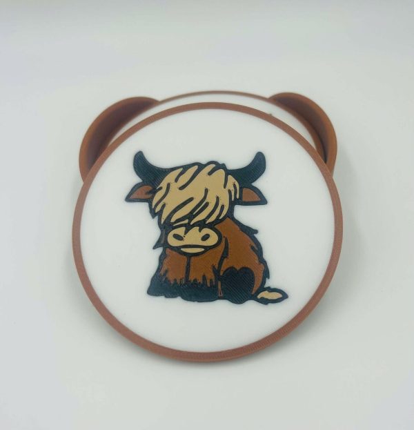 Premium Cork Base highland Cow Coaster Set with Holder - Bar or Mancave