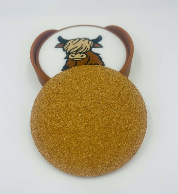 Premium Cork Base highland Cow Coaster Set with Holder - Bar or Mancave - Image 3