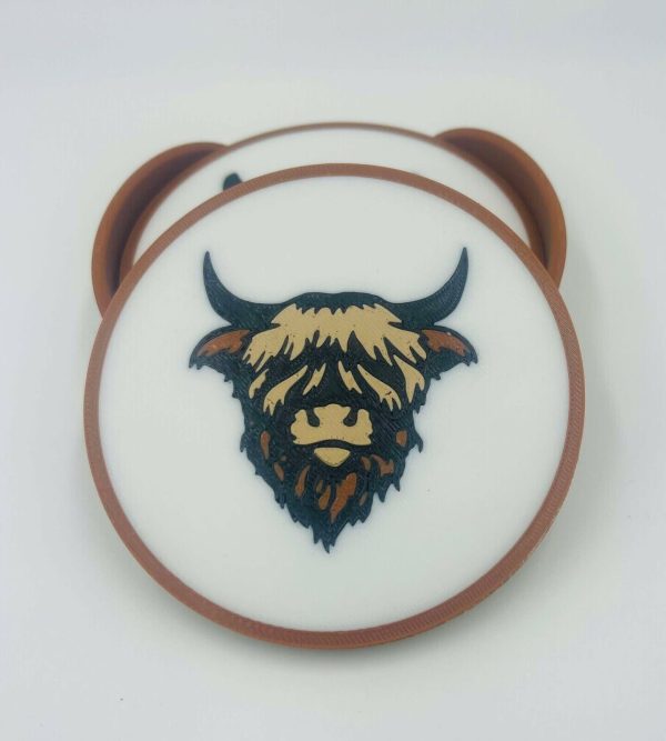 Premium Cork Base highland Cow Coaster Set with Holder - Bar or Mancave - Image 4